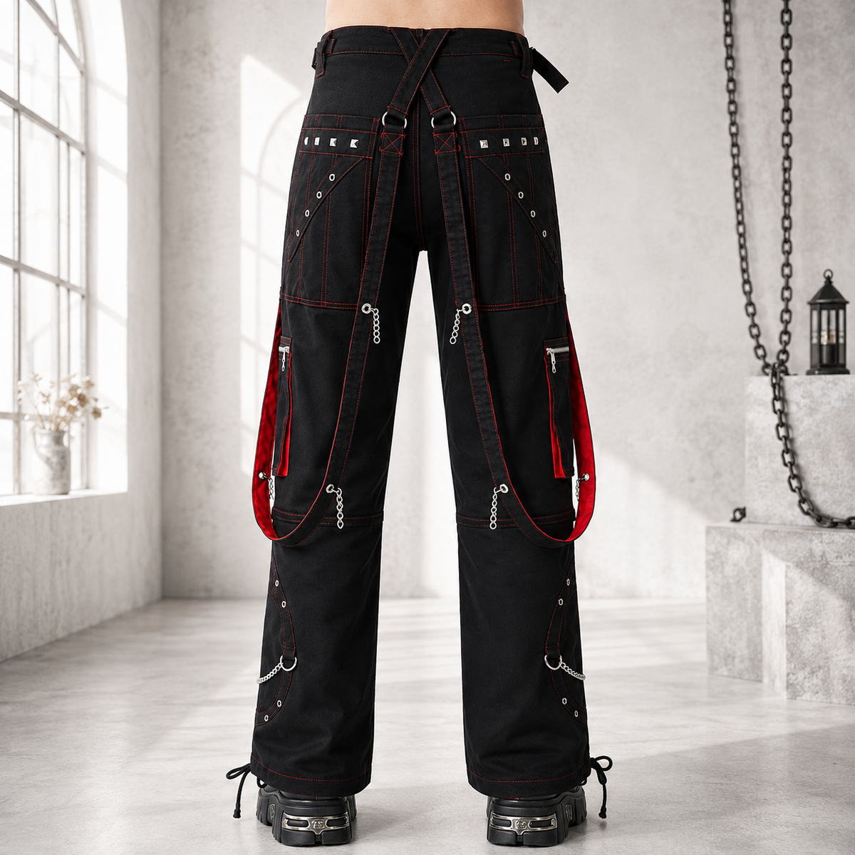Gothic Men's Black Stylish Pant Trouser Slim fit Straight Black Red Color Pants USA