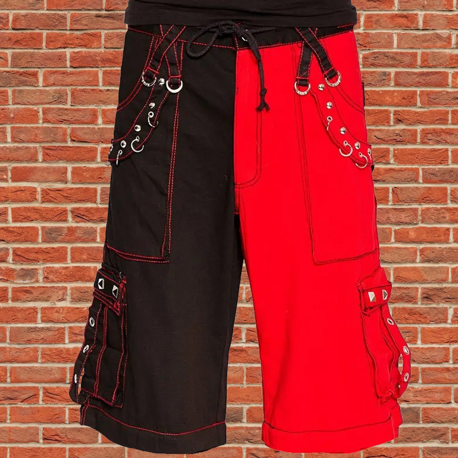 Men Bondage Trouser Punk Rock Transformer Baggy Black Split Shorts/Emo