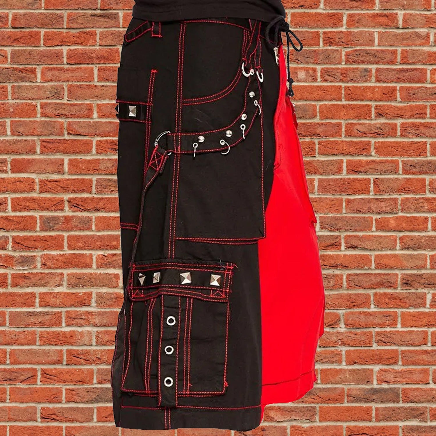 Men Bondage Trouser Punk Rock Transformer Baggy Black Split Shorts/Emo