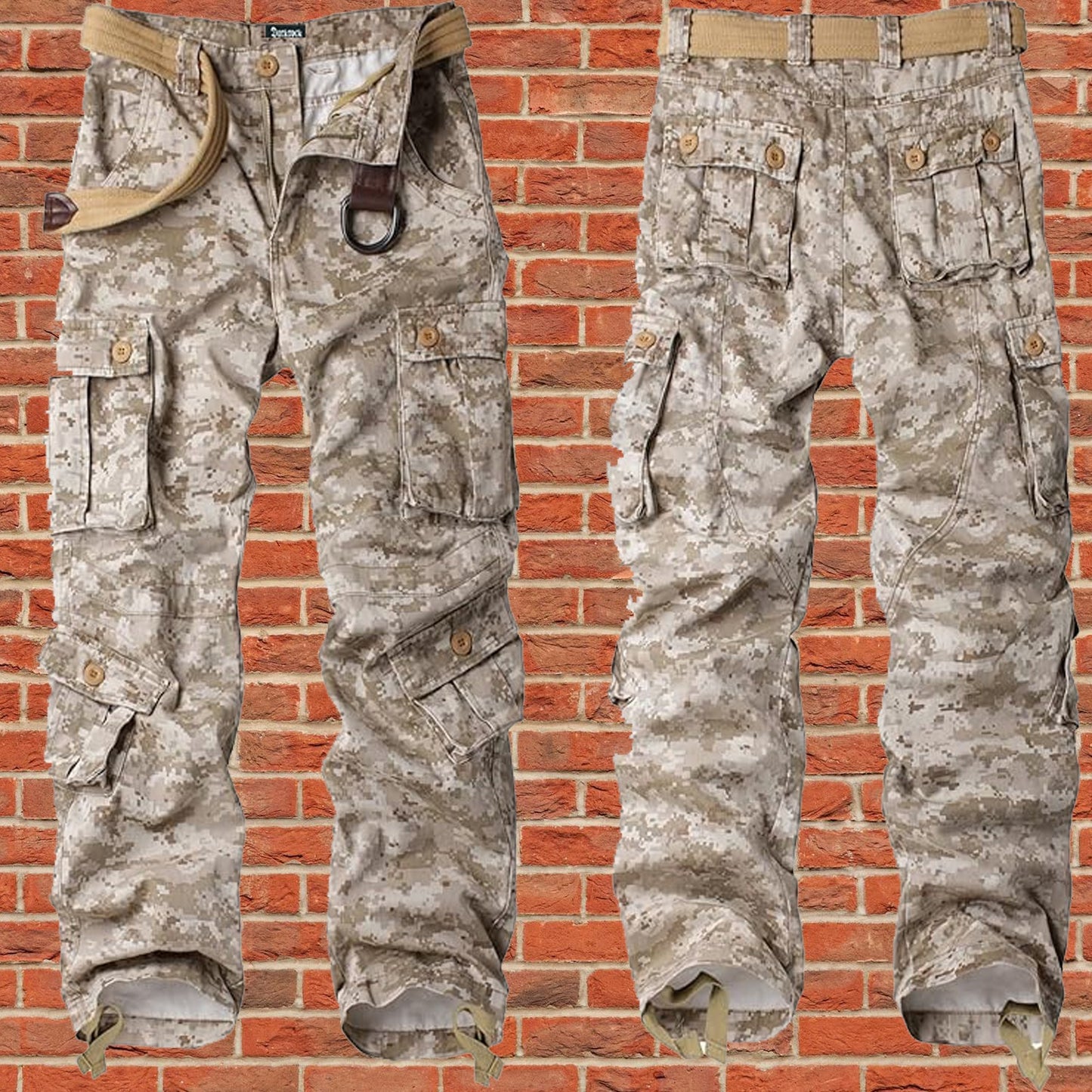 AKARMY Men's Cotton Casual Military Army Camo Combat Work Cargo Pants with 8 Pockets