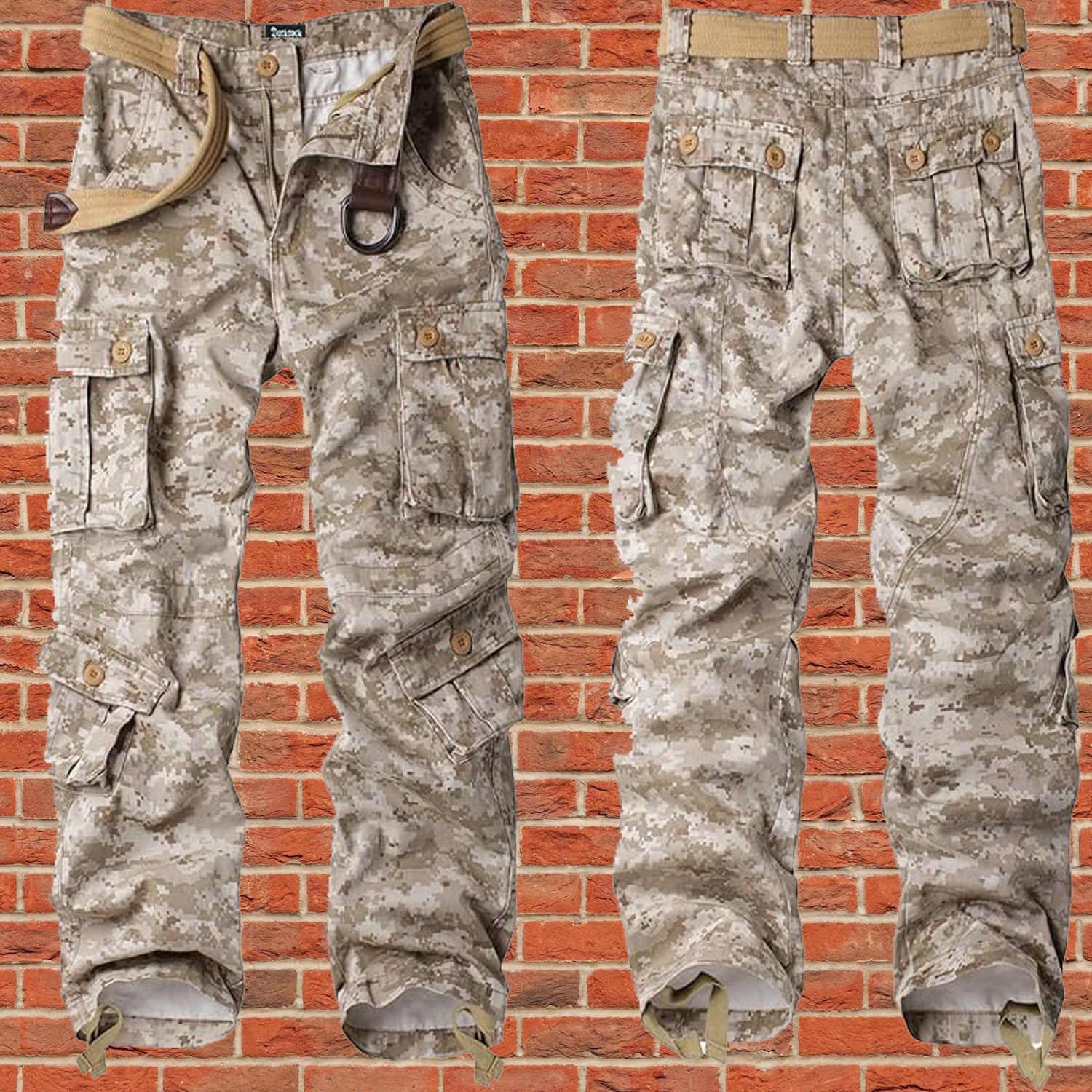 AKARMY Men's Cotton Casual Military Army Camo Combat Work Cargo Pants with 8 Pockets
