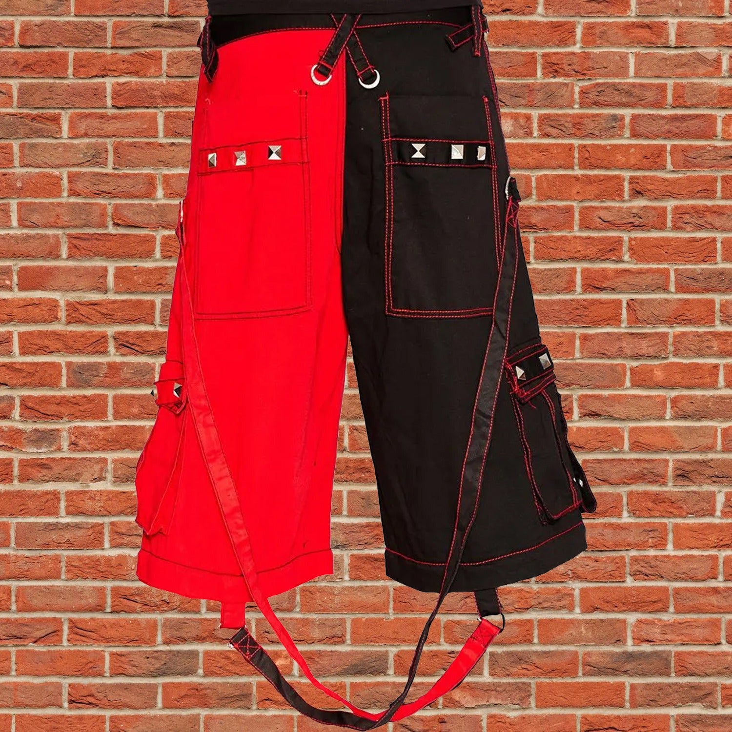 Men Bondage Trouser Punk Rock Transformer Baggy Black Split Shorts/Emo