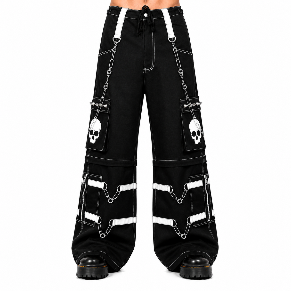 Gothic Bondage Black Skull Zip Off Pants Black & Amp White Alternative Punk Rock Emo Trouser Pant Usa