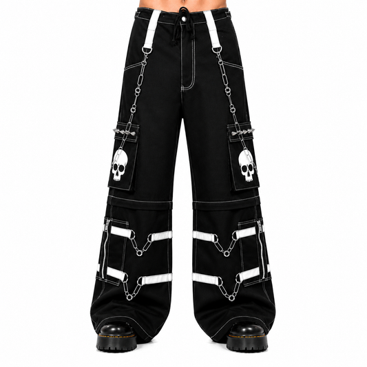 Gothic Bondage Black Skull Zip Off Pants Black & Amp White Alternative Punk Rock Emo Trouser Pant Usa