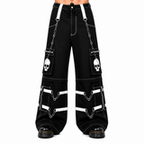 Gothic Bondage Black Skull Zip Off Pants Black & Amp White Alternative Punk Rock Emo Trouser Pant Usa