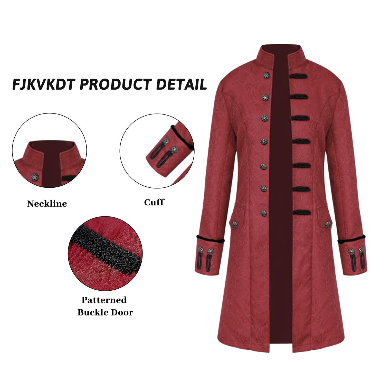 Mens Vintage Red Steampunk Jacket Victorian Tailcoat Gothic Vampire Cosplay Halloween