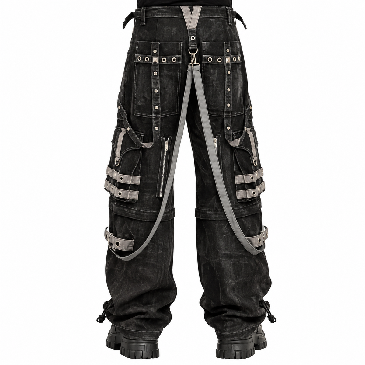 Gothic Black & Amp Grey Overdyed Zip Off Pants