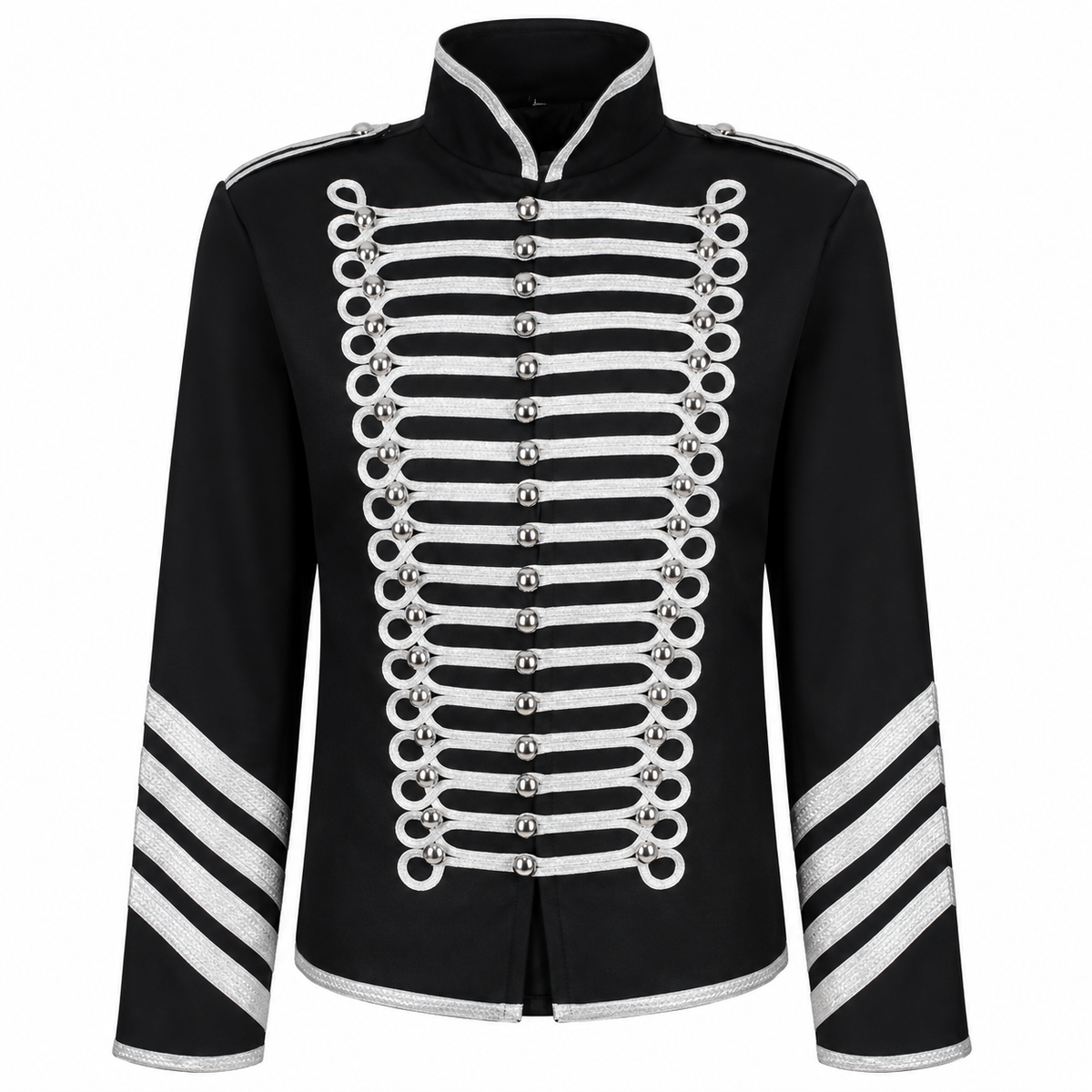 Prime Quality Handmade Men's Gothic Military Hussar Jacket Black Silver/USA