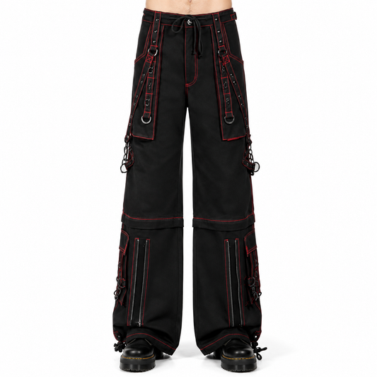 Men’s Black Gothic Super Studded Pants Red Stitching Men’s Fashion Goth Pant