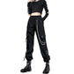 Women's Black Cargo Pants for Techwear Women Loose Street Rock Style Casual Black Pants with Chain Gothic Pants