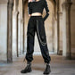 Women's Black Cargo Pants for Techwear Women Loose Street Rock Style Casual Black Pants with Chain Gothic Pants
