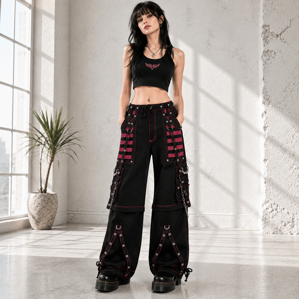 Gothic Extreme Bondage Skater Gothic Punk Rocker Cyber Goth Steampunk Biker Pant