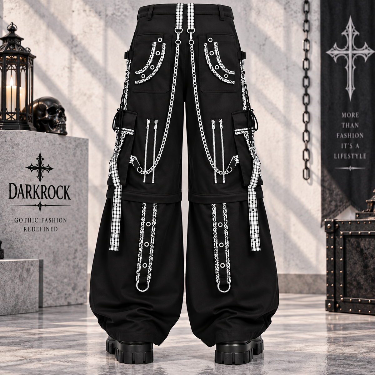 Gothic Men's Peep Dark Street Pant White