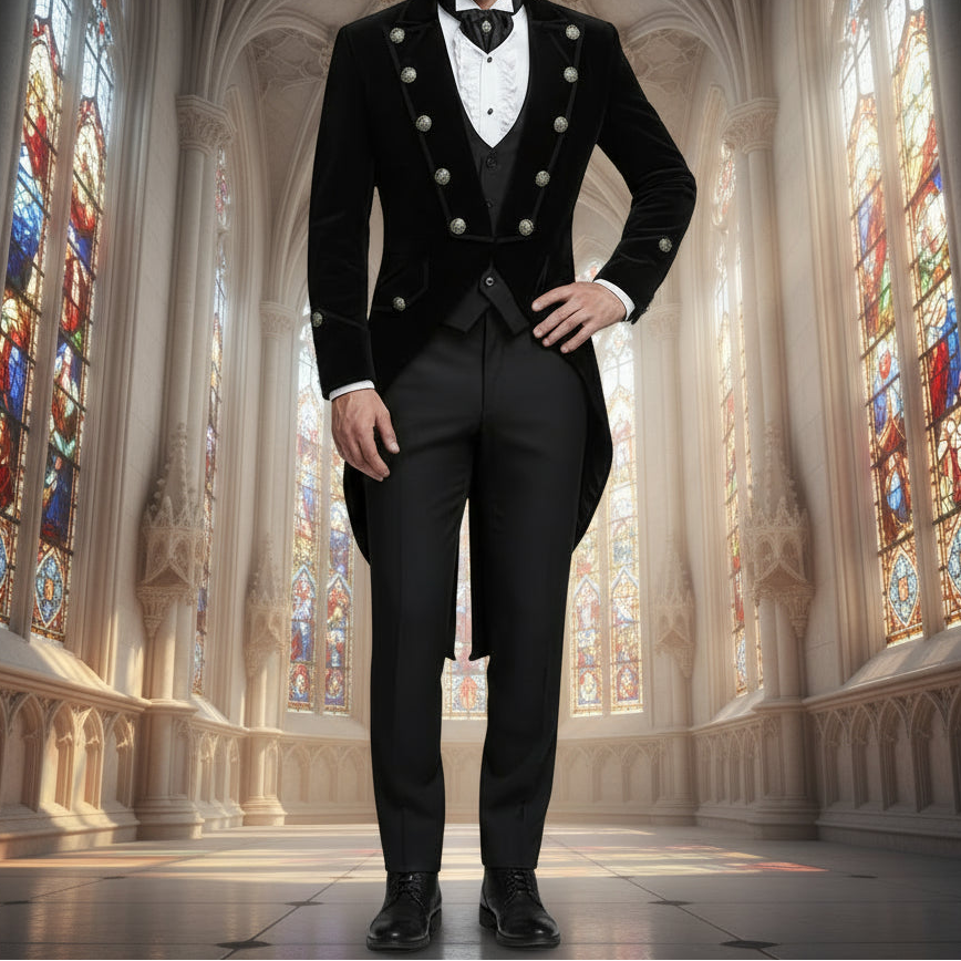 Men's Velvet Vladimir Tuxedo Black Velvet Tail Coat Gothic Steampunk Victorian