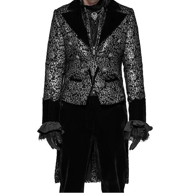 Gothic Steampunk Metal Texture Jacquard Swallow Tail Coat Jacket