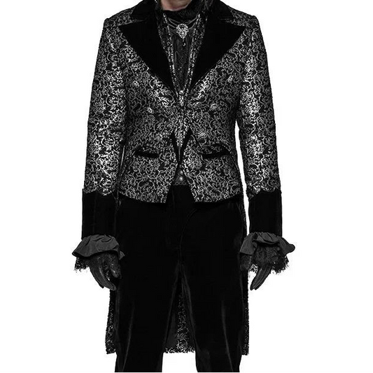 Gothic Steampunk Metal Texture Jacquard Swallow Tail Coat Jacket