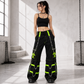 New Biohazard Men Gothic Black Lime Bondage Reflective Biohazard Symbol Pant Alternative Punk Rock Trouser Shorts