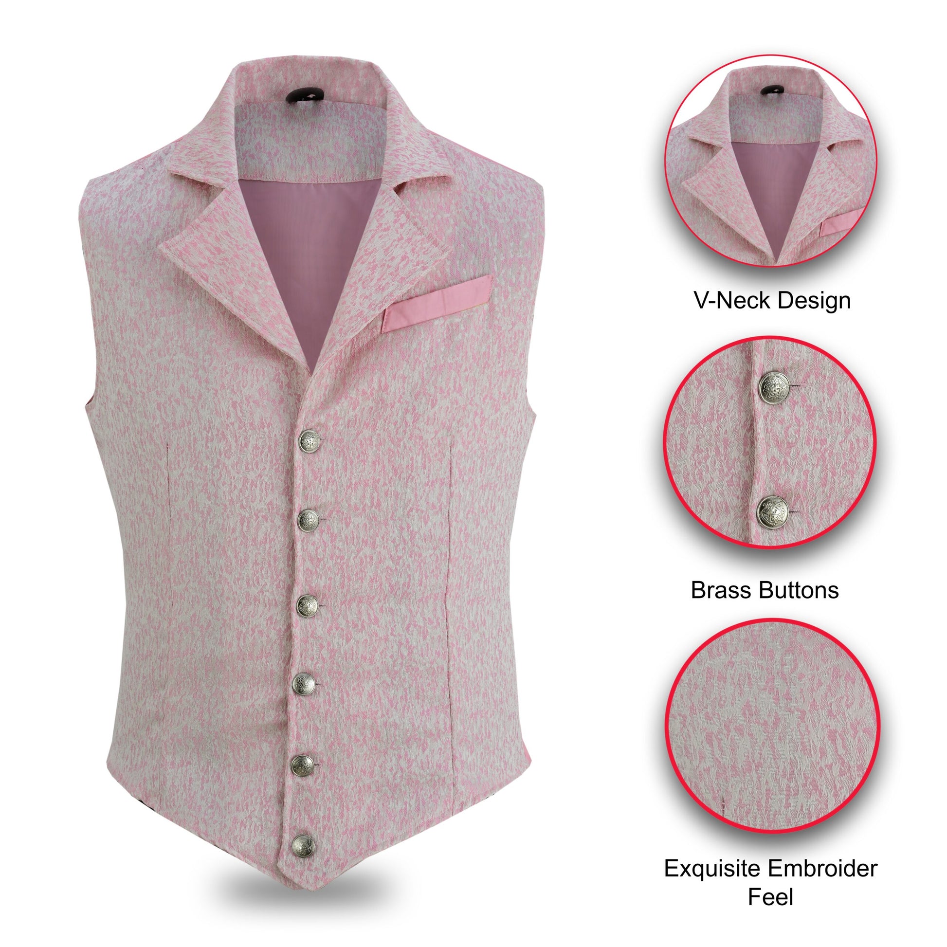 Handmade Pink Men's Victorian Suit Gentleman Vest Steampunk Gothic Waistcoat/Usa
