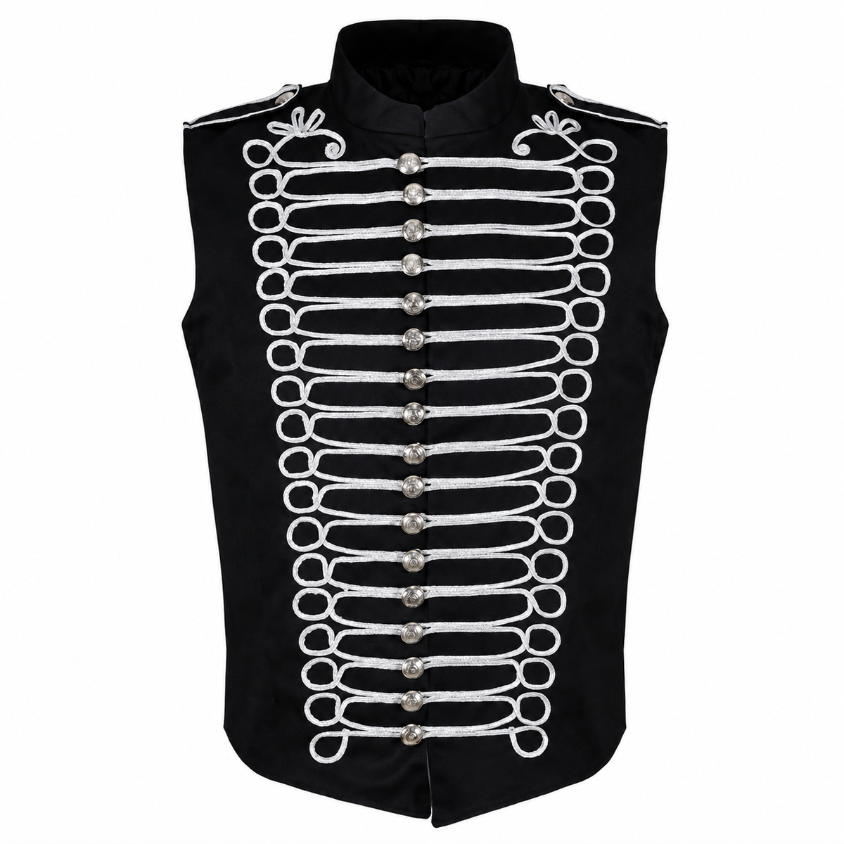 Men's Military Hussar Sleeveless Black Vest Black &amp; Silver Jacket Usa