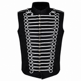 Men's Military Hussar Sleeveless Black Vest Black &amp; Silver Jacket Usa