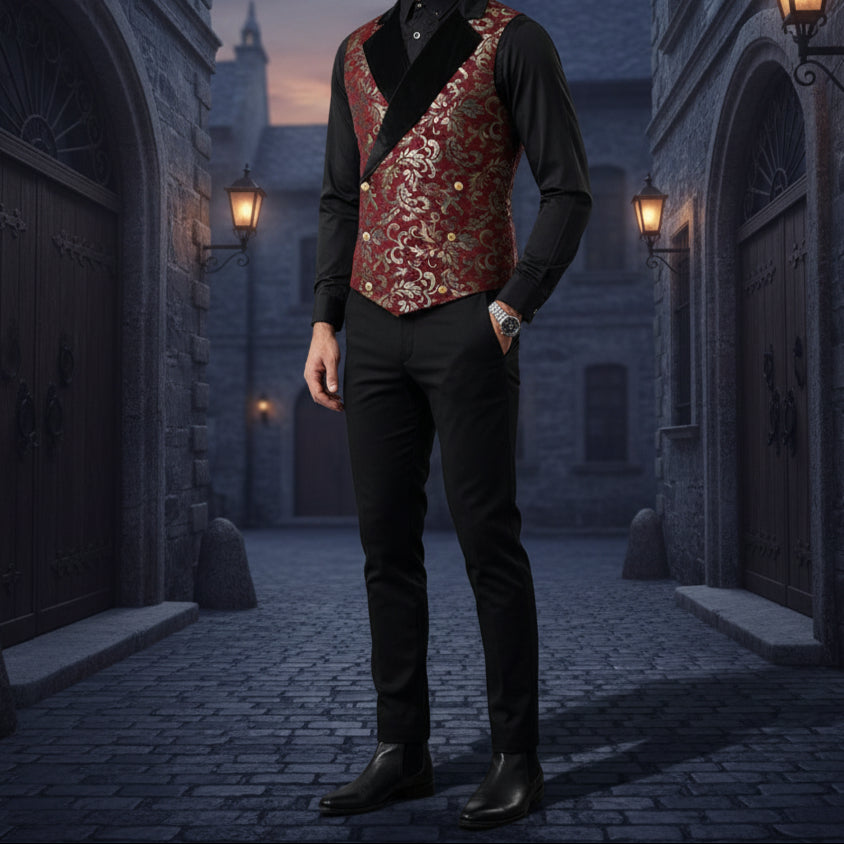 Gothic Men's Victorian Double Breasted Vest Gothic Steampunk Waistcoat