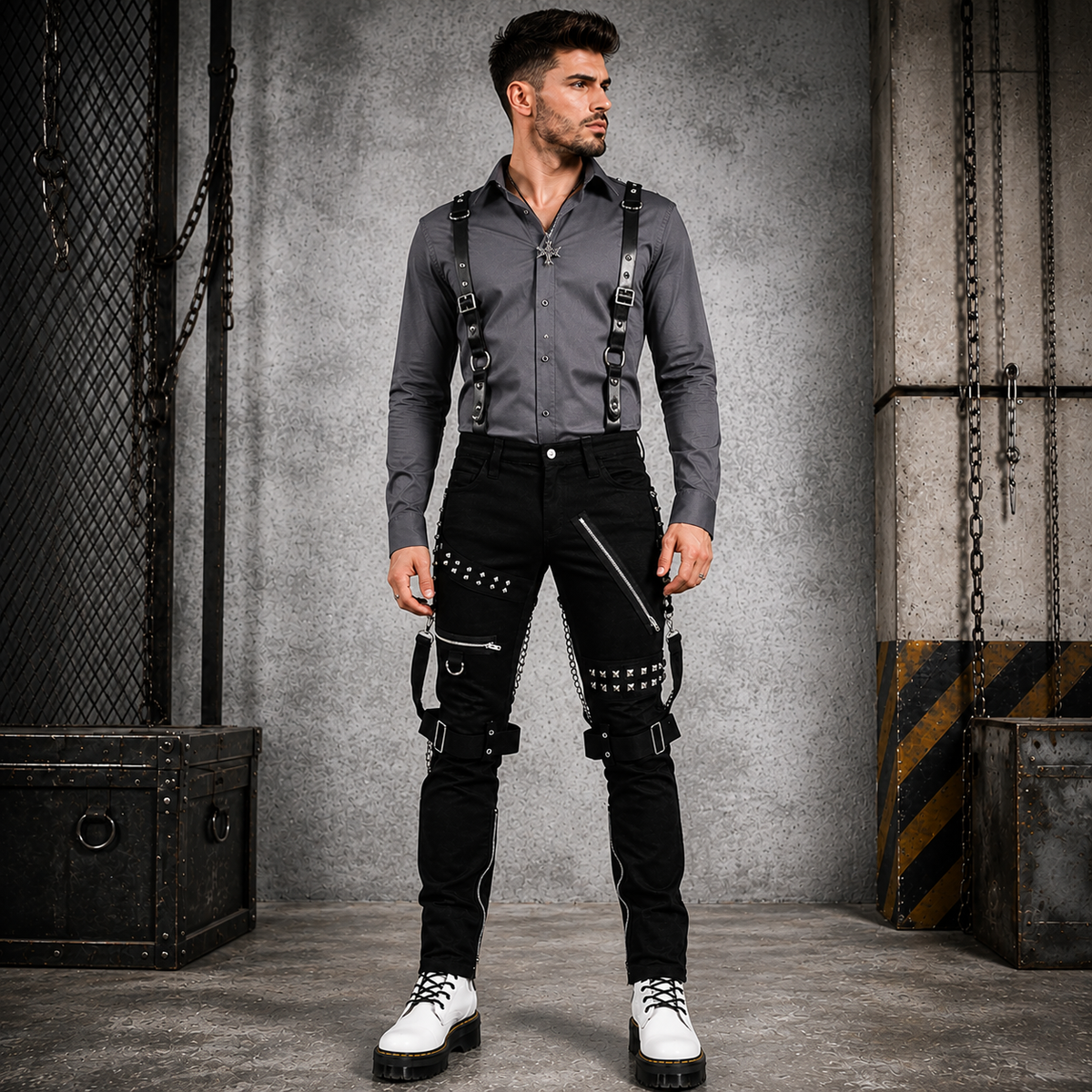 Men Gothic Bondage Black Pant Rock Hard Trouser Heavy Weight Emo Pants