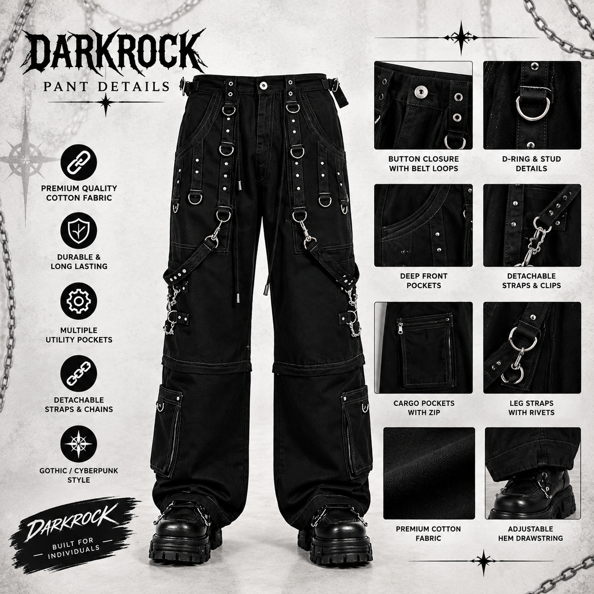 Gothic Men Gothic Paimon Bondage Pants