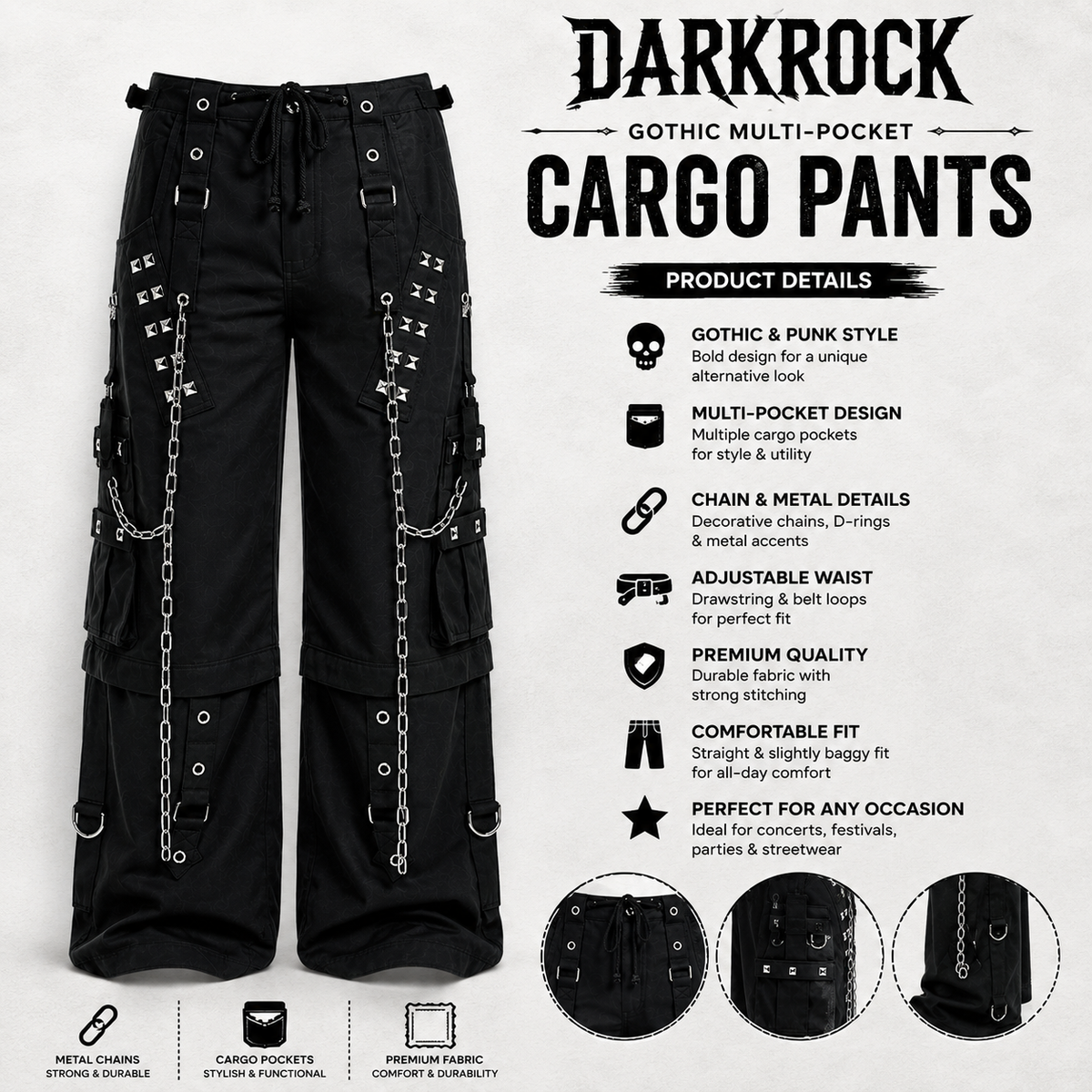 Gothic Dark Cuff Pants Black