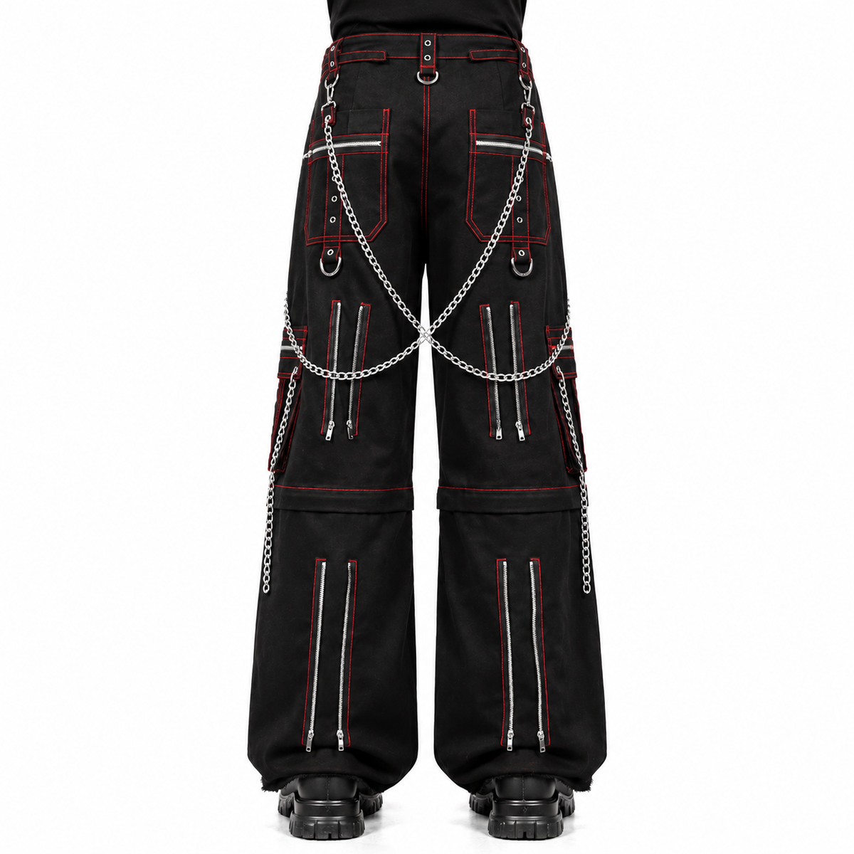 Men's Electro Bondage Gothic Red Stitch Rave Gothic Cyber Chain Goth Jeans Punk Rock Pants USA