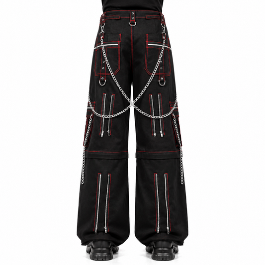 Men's Electro Bondage Gothic Red Stitch Rave Gothic Cyber Chain Goth Jeans Punk Rock Pants USA