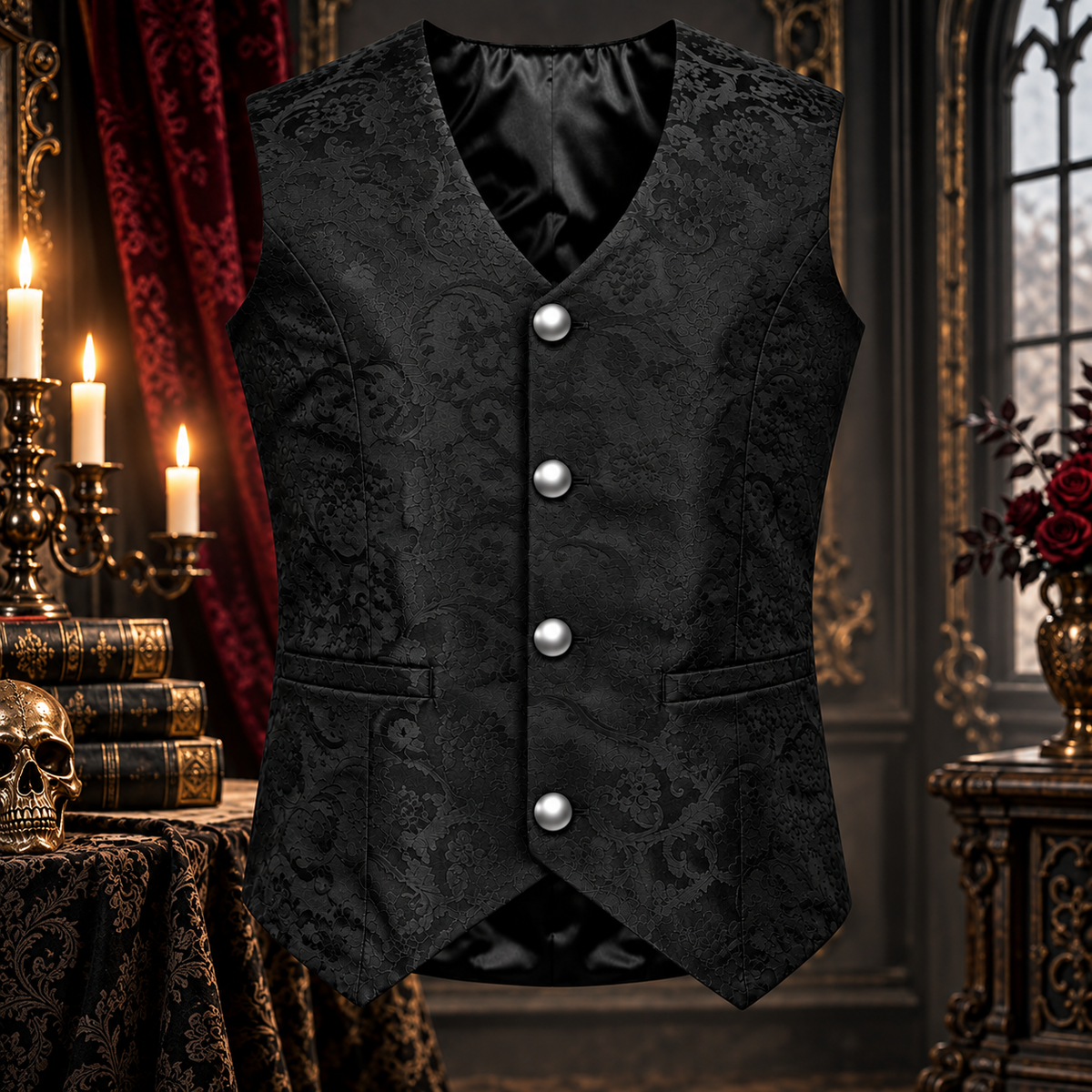 Men's Tailored Formal Waistcoat Gothic steampunk Brocade Victorian
