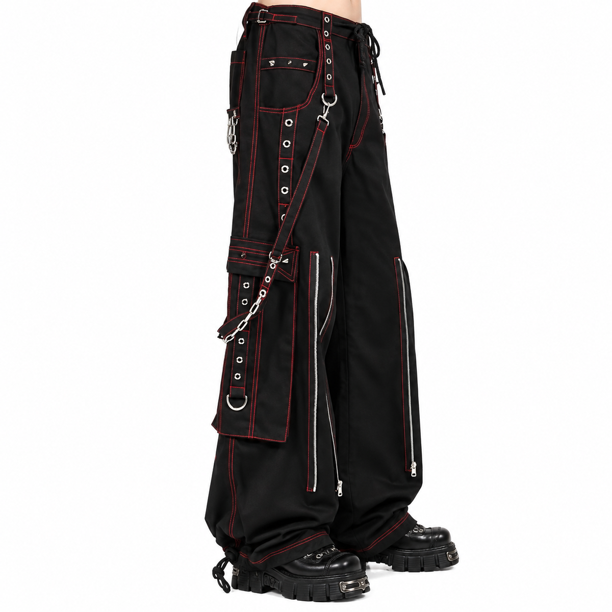 Gothic Mens Black Bondage Red Back Skull Punk Rock Pants