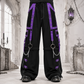 Men Gothic Pant Black Purple Punk Baggy Pant With Chrome Rings & Amp; Chain USA