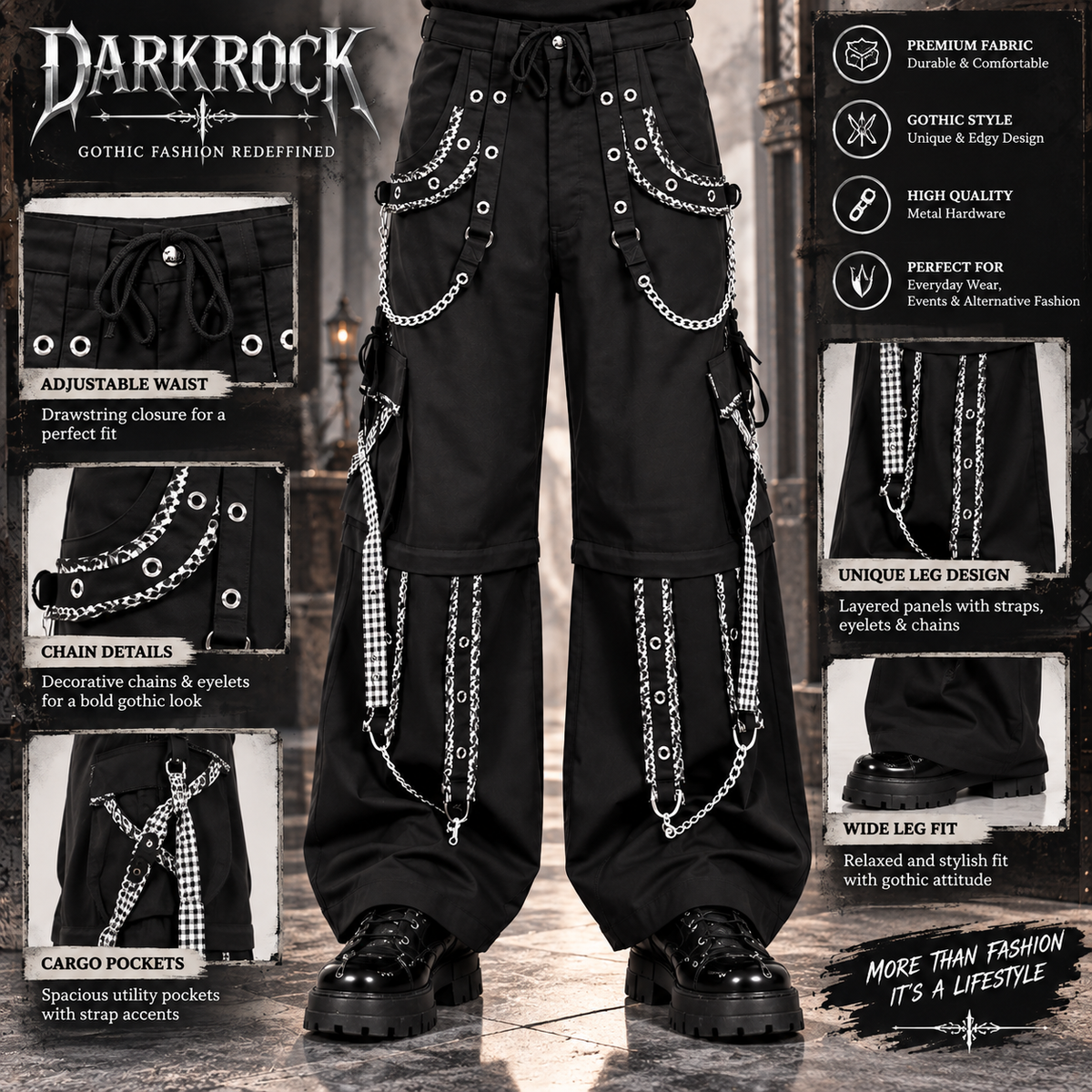Gothic Men's Peep Dark Street Pant White