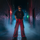 Gothic Men's Gothic Handmade Red Trouser Red Threads Black Straps Punk Rock Metal Chain Cyber/USA