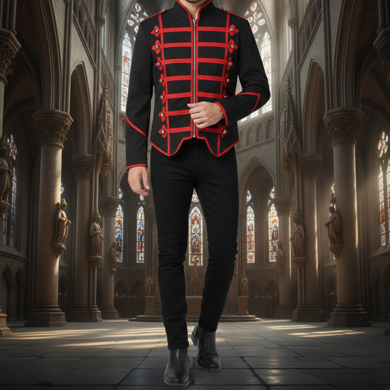 Military Drummer Jacket Black Parade Jacket Goth Punk Adam Ant VTG Style/Black Red Jacket/USA