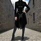 Women's Steampunk Swallow Tailcoat Gothic Long Winter Black Velvet Coat