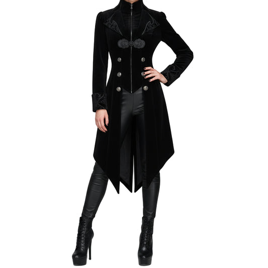 Women's Steampunk Swallow Tailcoat Gothic Long Winter Black Velvet Coat