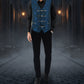 Premium Men's Vest Waistcoat Blue Damask Velvet Goth Steampunk VTG/Brocade Vest