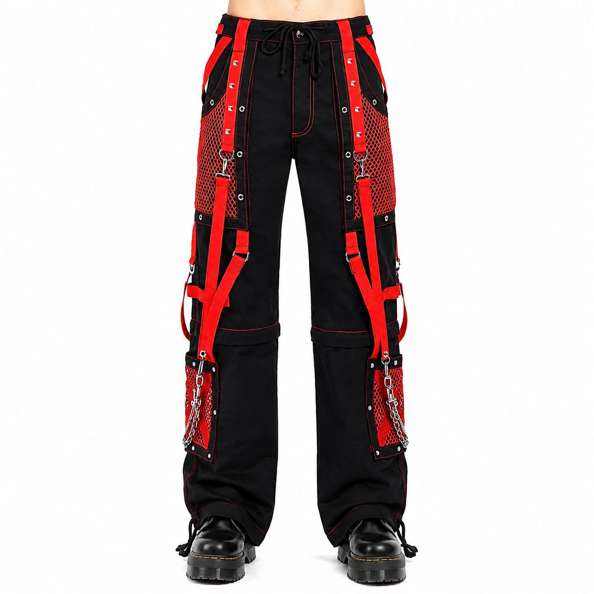 Black/Red Jeans Extreme Bondage Rocker Cyber Goth Steampunk Pant Usa