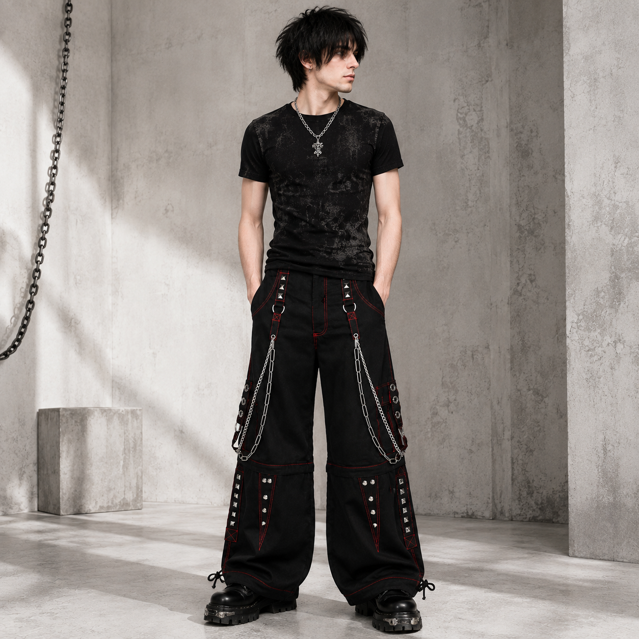 Gothic Extreme Bondage Skater Gothic Punk Rocker Cyber Goth Steampunk Biker Emo Black Dagger Trouser Pant Shorts USA