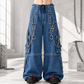 Extreme Bondage Light Blue Denim Pants Skater Gothic Punk Rocker Cyber Biker Black Dagger Trouser Pant Shorts With Handcuffs Hardware