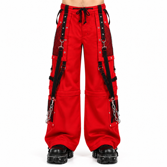 Gothic Bondage Steampunk Rocker Cyber Symbol Pants Red/Black