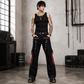 Prime Quality Gothic Men's Punk Goth Emo Bondage Star Black Red Pants