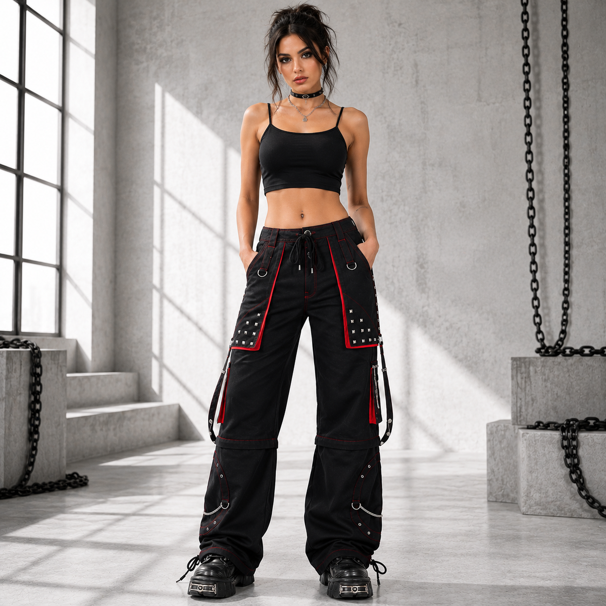 Gothic Men's Black Stylish Pant Trouser Slim fit Straight Black Red Color Pants USA