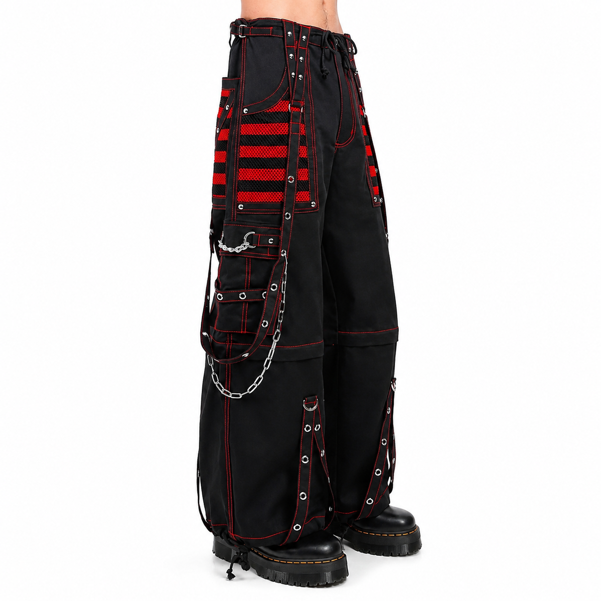 Gothic Extreme Bondage Skater Red & Black Punk Rocker Cyber Steampunk Biker Pant