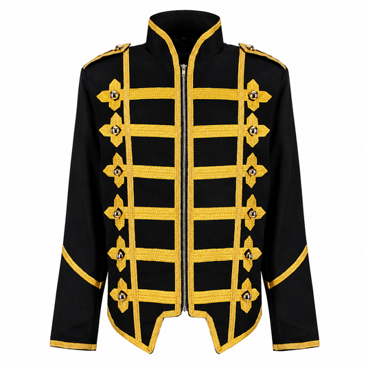 Military Drummer Jacket Black Parade Jacket Goth Punk Adam Ant Vtg Style Black &amp;Amp Gold Jacket
