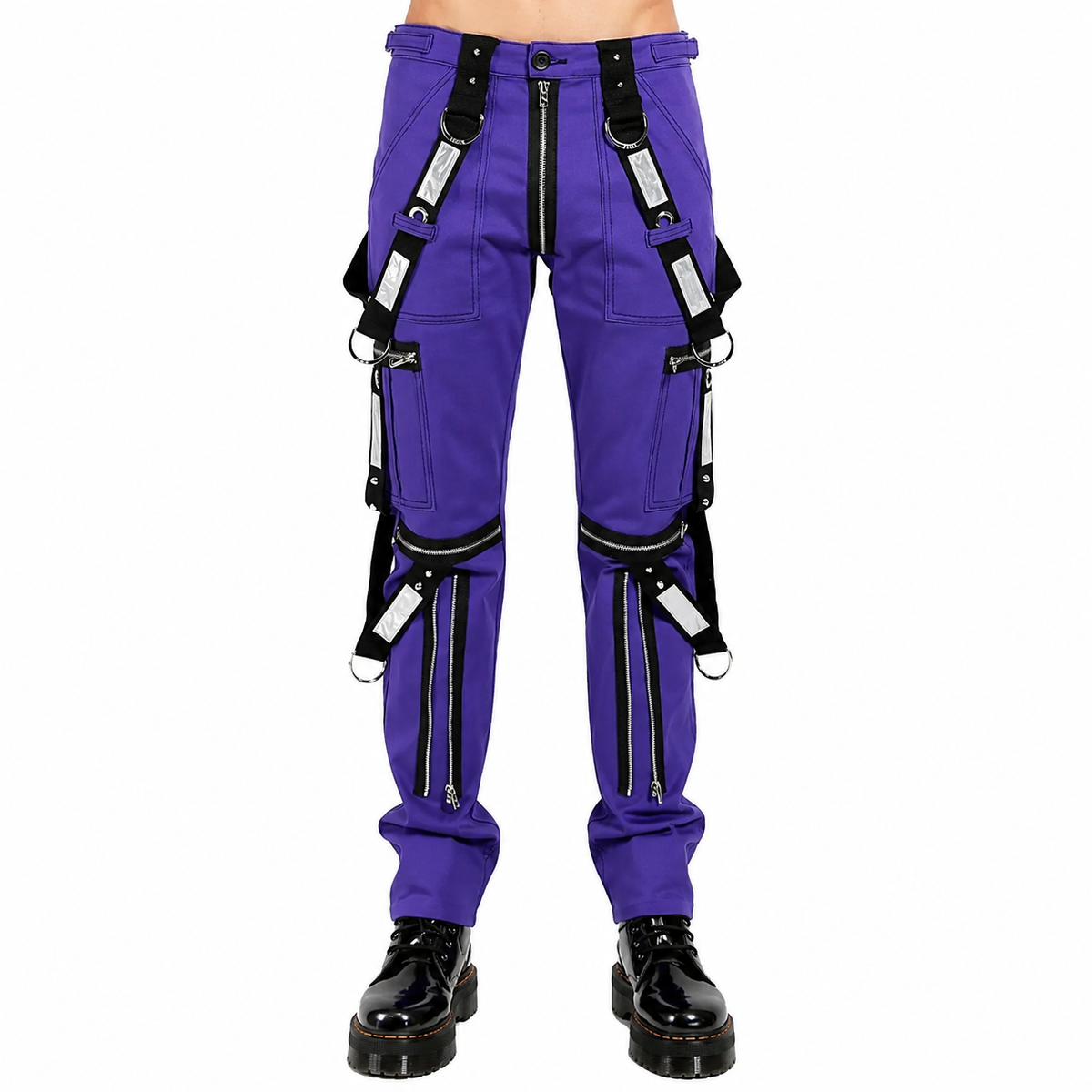 Men Gothic Bondage Reflective Men Pant Alternative Punk Rock Emo Pant Electric Pants Purple/USA