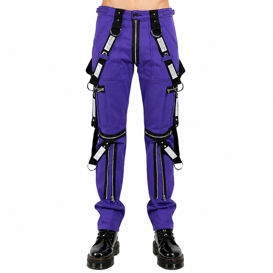 Men Gothic Bondage Reflective Men Pant Alternative Punk Rock Emo Pant Electric Pants Purple/USA