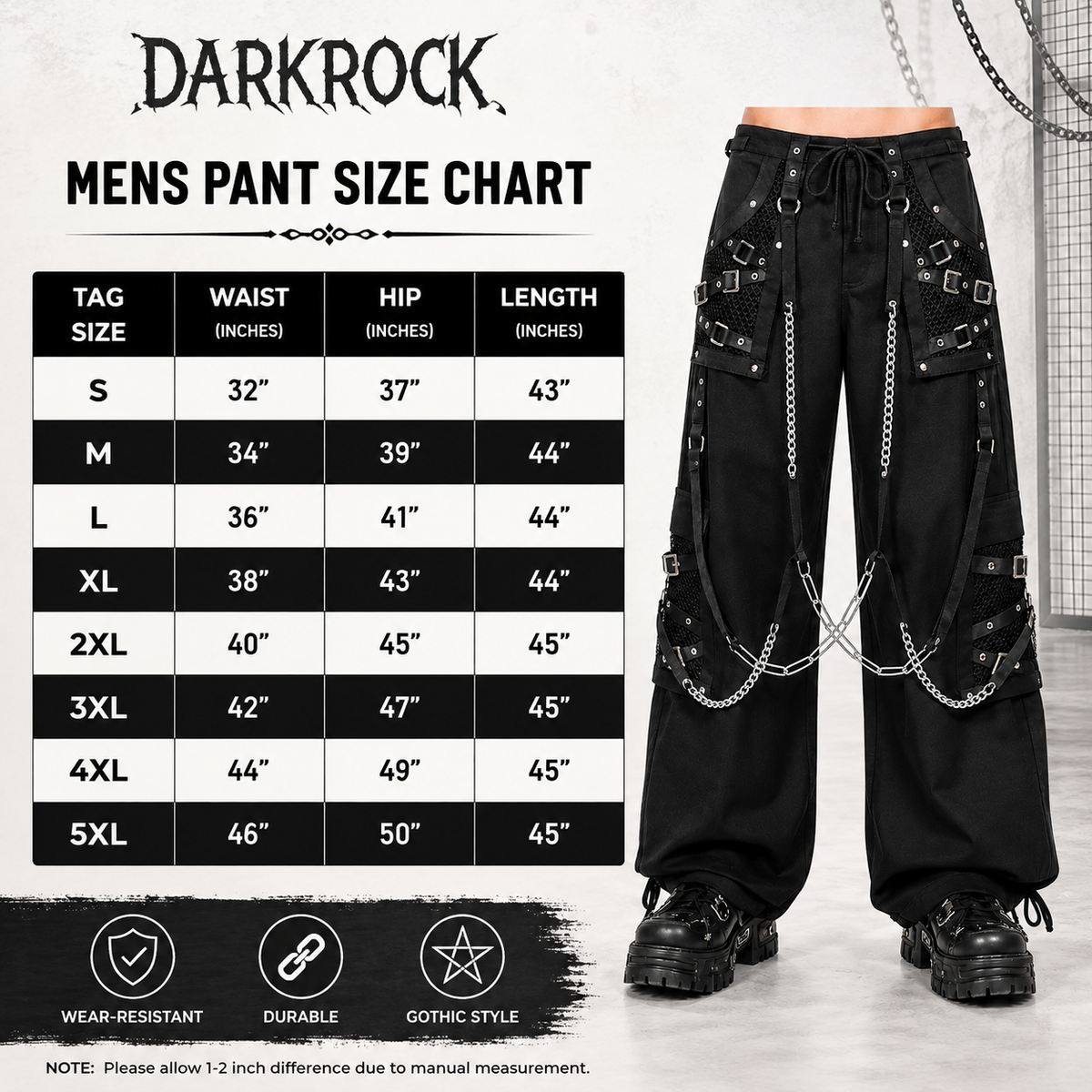 Goth Pant  Bondage Skater Gothic Punk Rocker Cyber Steampunk Biker Pant/Usa